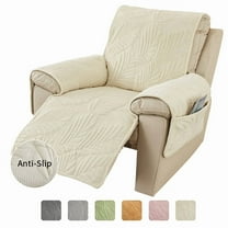 Yumcute Palm Leaves Velvet Plush Quilted Recliner Chair Cover Anti-Slip Super Soft Furniture Protector with Elastic Straps for Kids, Dogs, Pets Beige 24in
