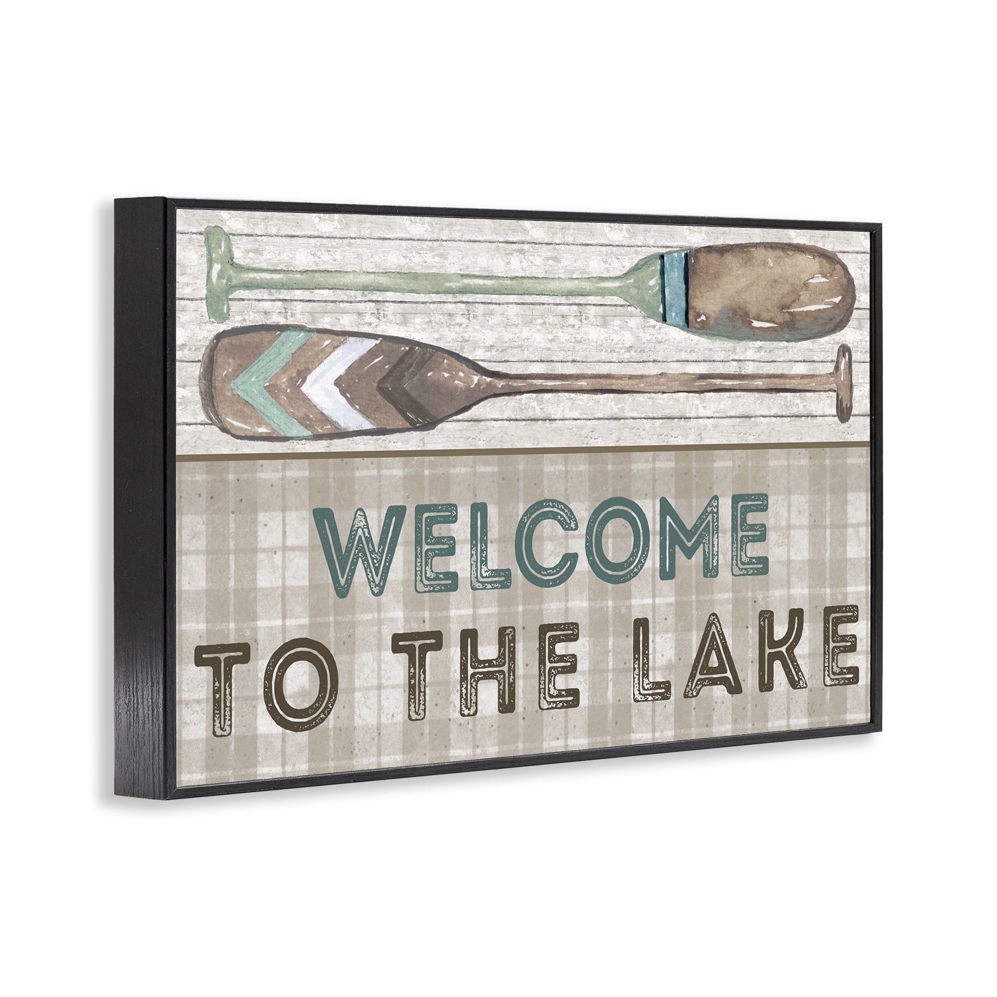 Stupell Industries Rustic Welcome Lake Oars Typography Painting Black Framed Art Print Wall Art, 18 x 12