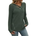 thumbnail image 3 of Long Sleeve Shirts for Women V Neck Fall Sweaters Dressy Casual Basic Tops Trendy Pullover Green L, 3 of 7