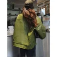 thumbnail image 4 of Chaqueta de cuero verde con cremallera de gran tamaño para mujer, abrigo informal de manga larga con cuello vuelto elegante, ropa informal suelta elegante para mujer, 4 of 5