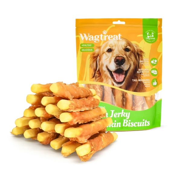 Wagtreat Digestive Support Dog Treats, Chicken Wrapped Pumpkin Biscuits with Taurine, 11 oz