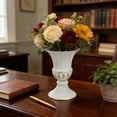 thumbnail image 2 of 8.86 Inch Distressed White Metal Pedestal Vase Vintage French Farmhouse Decorative Urn For Floral Arrangements Tabletop Entryway And Home Decor, 2 of 9