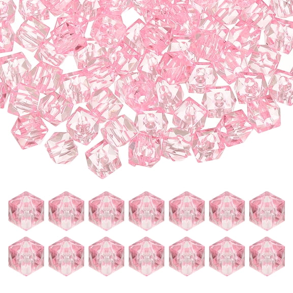 Uxcell 8mm Acrylic Cube Faceted Beads, 300 Pcs Square Diamond Beads for Jewelry Making, Pink