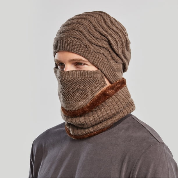 Xihbxyly Conjunto de Gorro de Lana de Invierno, Mascarilla y Bufanda a Prueba de Viento, Tejido de Lana Suave y Cálido, Transpirable y Cómodo, para Ciclismo Al Aire Libre, Running y Esquí, Conjunto d