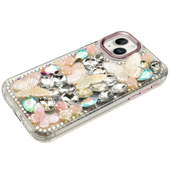 XPM for Apple iPhone 11 3D Diamond Floral Butterfly Bling Stone Hybrid, Sparkly Rhinestone Gemstone Back Shockproof Phone Case Cover (Rose Gold)
