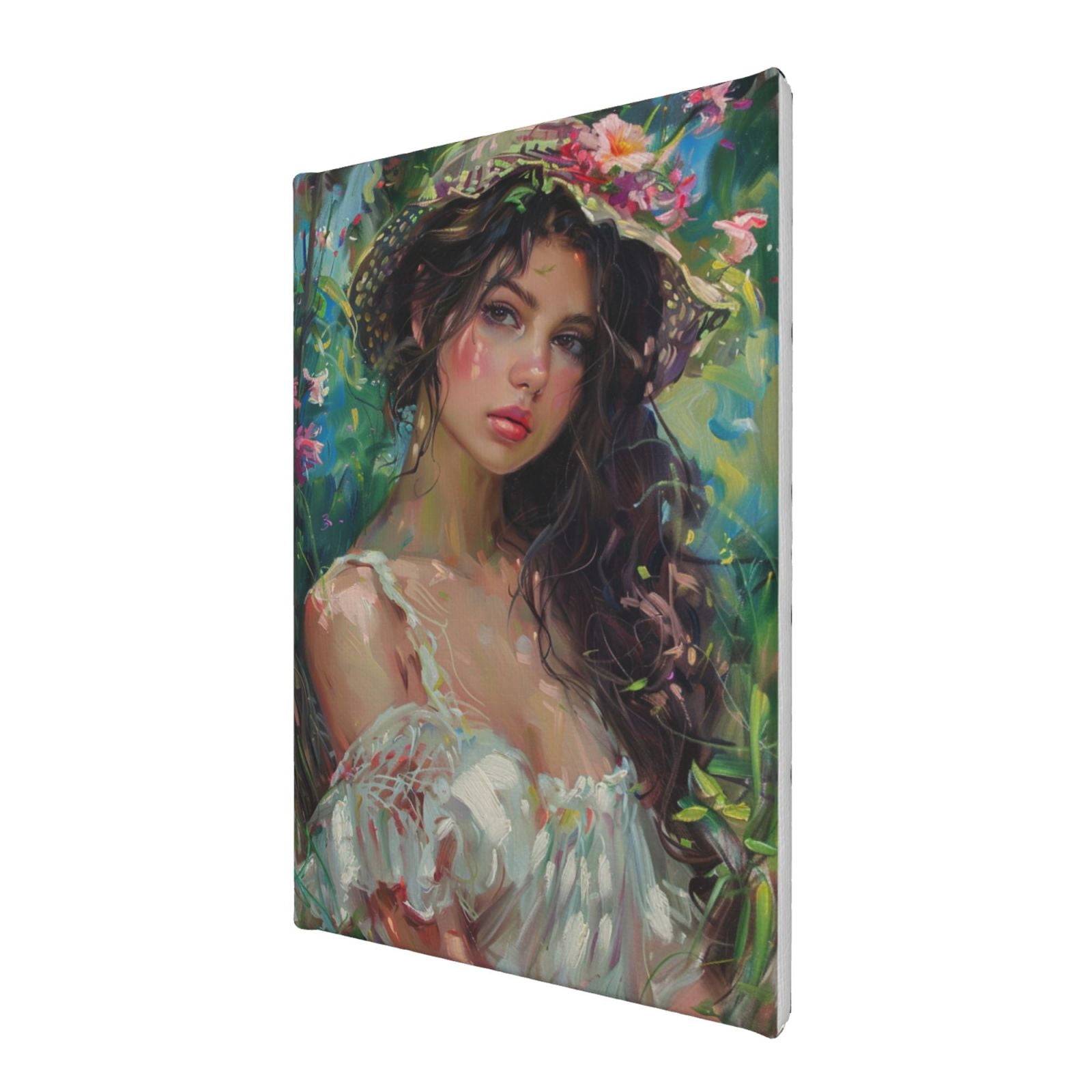 8x12 inch Canvas Picture Flower Hat Woman,Home Bedroom,Garden,Lounge Wall Art Decor Poster Canvas,Vintage Flower Hat Woman Art Painting Prints,Gift For Lovers,Bedroom,Woman & Man Cave,Garden