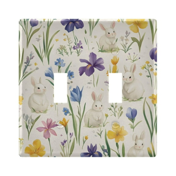 Yayeee Toggle Light Switch Wall Plate 2-Gang 4.56"x4.48" Decorative Outlet Cover, Blue Floral Rabbit