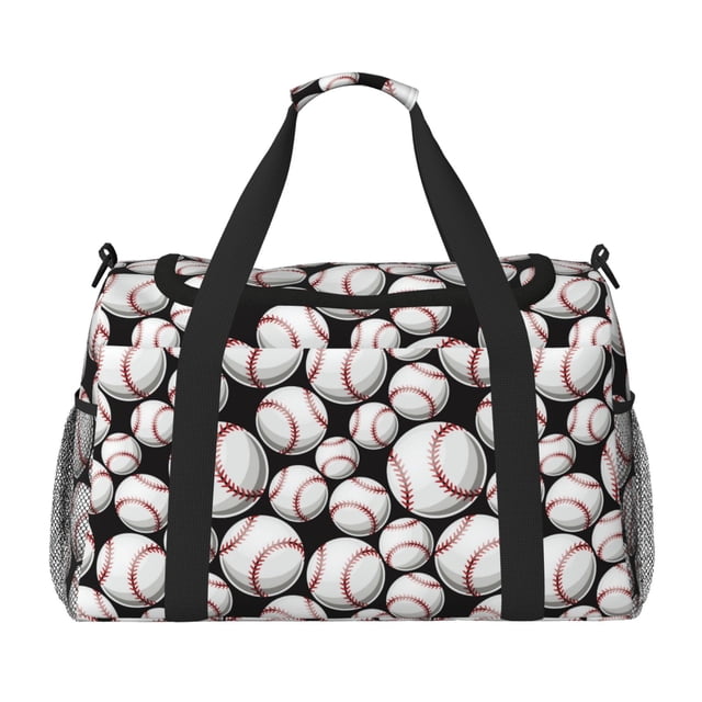 Xecao Cute Baseball Pattern Lightweight Crossbody Weekender Bag Mesh Side Pockets Padded Handles Sports Outdoor Gear Organizer