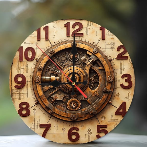 Steampunk Clock Wall Clock Vintage Gear Clock 10-Inch Silent Wooden Wall Clock, Battery Operated (AA Batteries Not Included), Artistic Home Decor