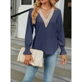 thumbnail image 2 of Liacowi Women Knit T-shirt Tops Long Sleeve V Neck Contrt Color Fall Tops for Cual Daily Blouse, 2 of 8