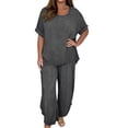 thumbnail image 5 of CILENON Travel Outfit Women's Fashion Casual Loose Plus Size Suits European And American Short Sleeves Womens Sets 2 Piece Outfits Sweat Set for Women Sweat Suit(Gray,XXL), 5 of 6