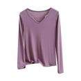 thumbnail image 2 of Underwear Base Layer for Women Women's Color Long-sleeved V-neck Undershirt Top,Purple,XL, 2 of 8