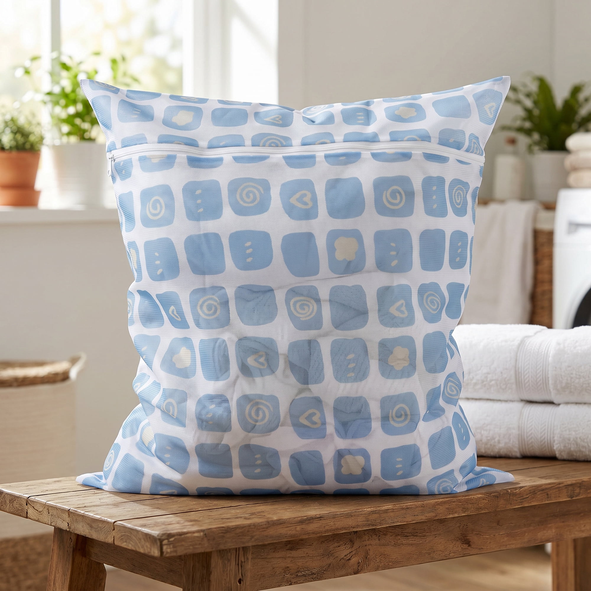 Unique Bargains 2Pcs Mesh Laundry Bags for Delicates Protect Garments Blue 19.7" x 23.6"