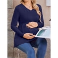 thumbnail image 4 of Weardear Maternity Tops Long Sleeve Pleated Waist Pregnancy Shirts V Neck Casual Pregnant Clothes Tunic Blouse for Women, 4 of 6