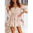 thumbnail image 1 of Nuevo dulce verano mujer volantes Casual sólido Mini vestido Slash cuello media manga con cordones señoras vestido de fiesta Streetwear DropshippingBROWNL, 1 of 1