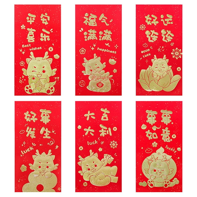 CSChome Enveloppe Rouge Chinoise Enveloppes Rouges Design Mignon de Dessin Animé Porte-Argent Festif 6 Pcs