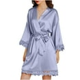 thumbnail image 2 of IROINNID Long Sleeve Dress for Women Homewear Long-Sleeve V-Neck Dress Color Lace Night-Robe One Size Discount,Gray, 2 of 8