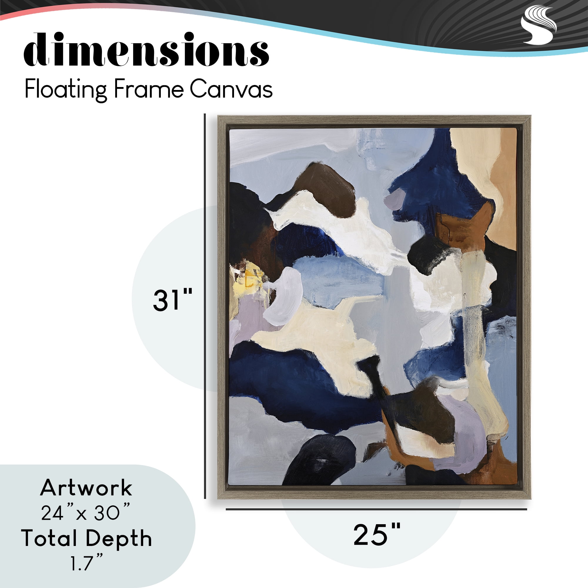 Cool Tones Composition Brown Framed Floater Canvas Wall Art, design by Design Fabrikken