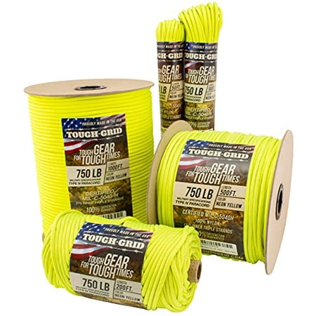 TOUGH-GRID 750lb Neon Yellow Paracord/Parachute Cord - Genuine Mil Spec Type IV 750lb Paracord Used by The US Military (MIl-C-5040-H) - Nylon - 200Ft. Neon Yellow Walmart Canada
