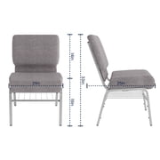 Flash Furniture 21W Church Chair in Gray Fabric with Book Rack - Silver Vein Frame