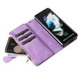thumbnail image 4 of Zipper Wallet Case for Samsung Galaxy Z Fold4 Large Capacity Card Slots Holder Magnetic Clasp Cover, Luxury PU Leather Anti-Shock Flip Folio Case with Kickstand Wrist Strap Handbag Case, Purple, 4 of 6