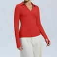 thumbnail image 4 of Dwellite Women Long Sleeve Polo Shirts V Neck Slim Ribbed Knit Collared Business Casual Top 2026 Basic Tee Red S, 4 of 6