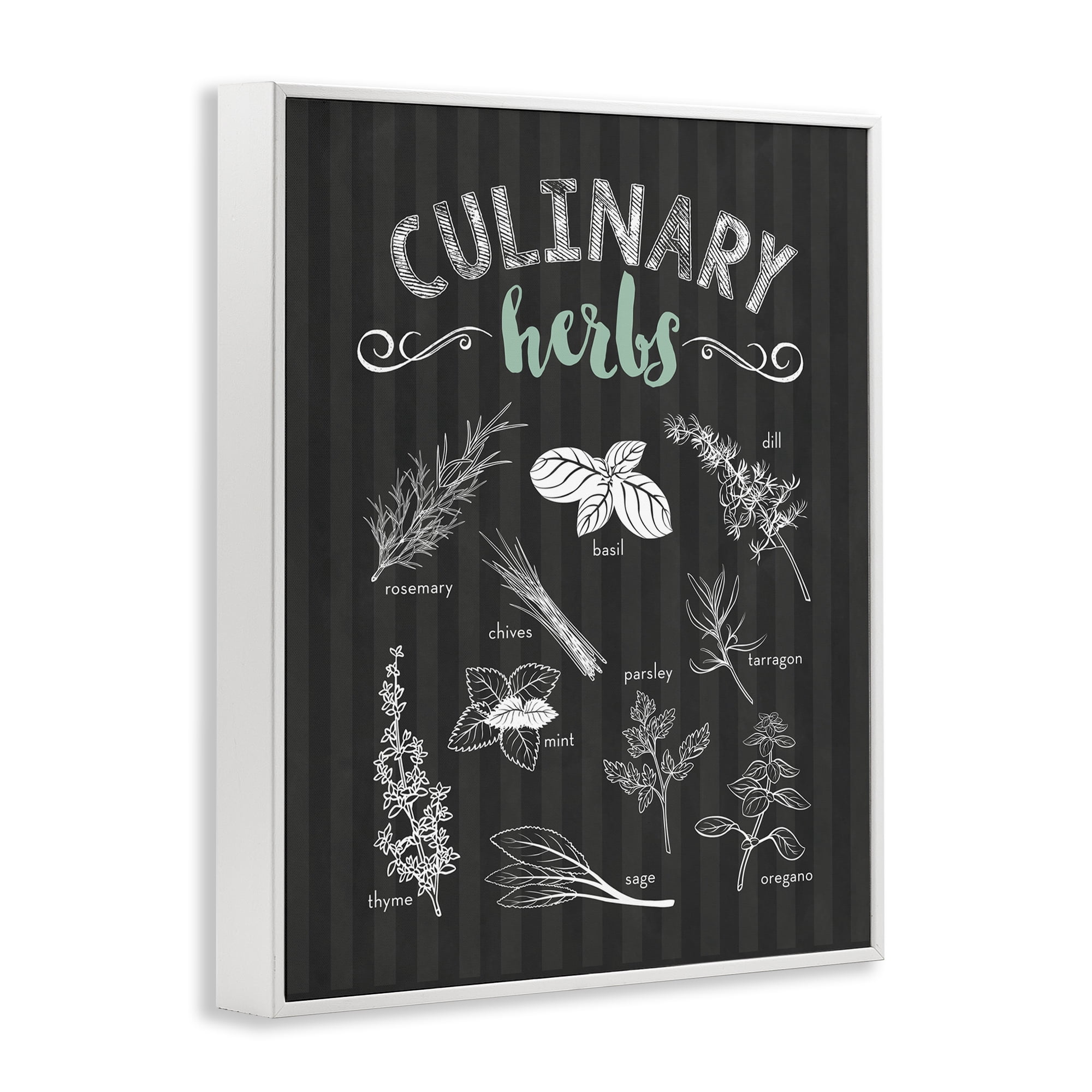 Culinary Herbs on Stripes White Framed Giclee Art, design by Lettered and Lined