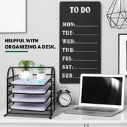 KABB Paper Organizers for Desk Mesh Letter File Tray Organizer with 4 Sliding Trays Black Stackable Desktop Document Storage Shelf Rack for Office Home Classroom Documents Paper (Flat)