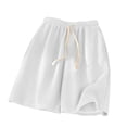 thumbnail image 5 of Xdegoge Women's Waffle Knit Shorts Casual High Waisted Bermuda Shorts with Pockets Elastic Waist Drawstring Long Sweatshorts for Summer Lounge Workout Activewear, 5 of 6