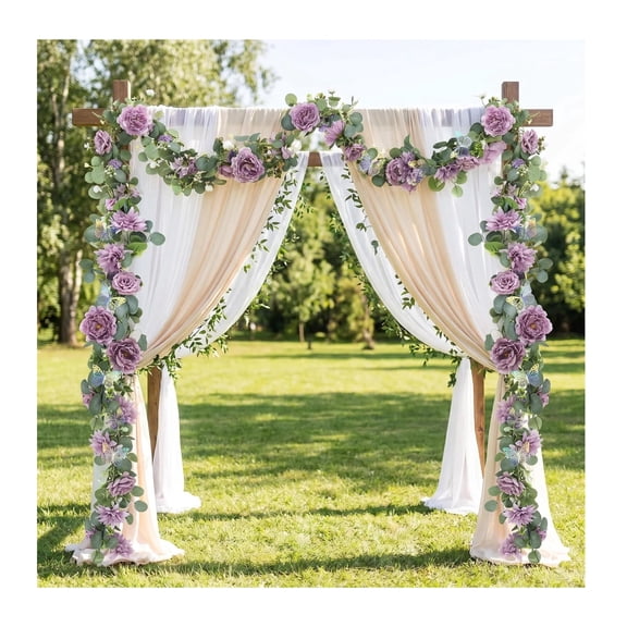 Xingtaoda Purple Flower Garland With Butterflies Artificial Eucalyptus Floral Garland 5.9 Ft 2 Pack For Wedding Backdrop Party Home Decor