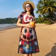 thumbnail image 3 of Lsque Mario Print Women's Casual Dress T-Shirt Summer Short Sleeve Scoop Neck Swing Dresses, 3 of 7