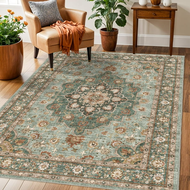 Alfombra TOPRUG, lavable, oriental, 3 x 5 cm, para sala de estar, color verde