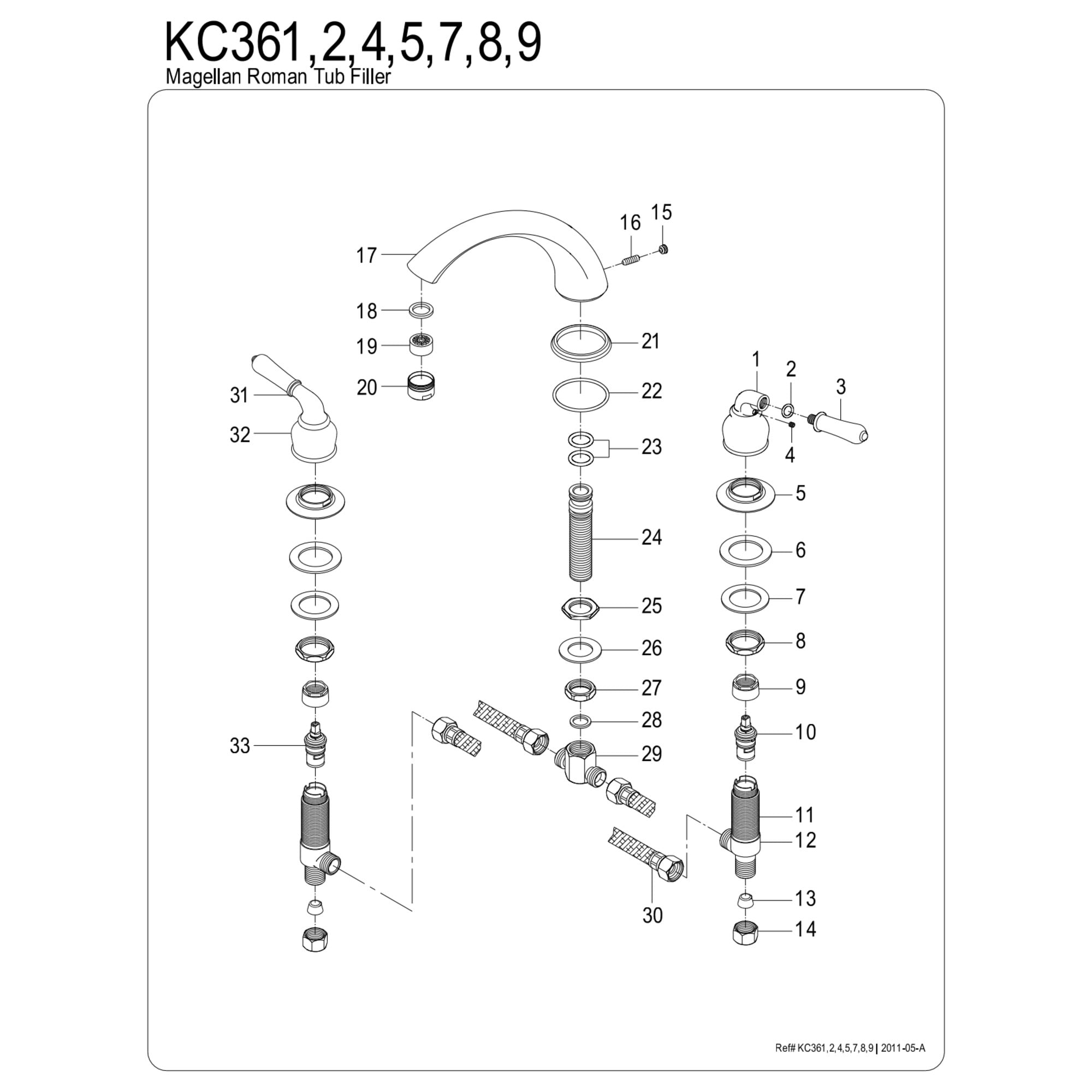 Kingston Brass KC365 Magellan Two-Handle Deck Mount Roman Tub Faucet, Oil Rubbed Bronze