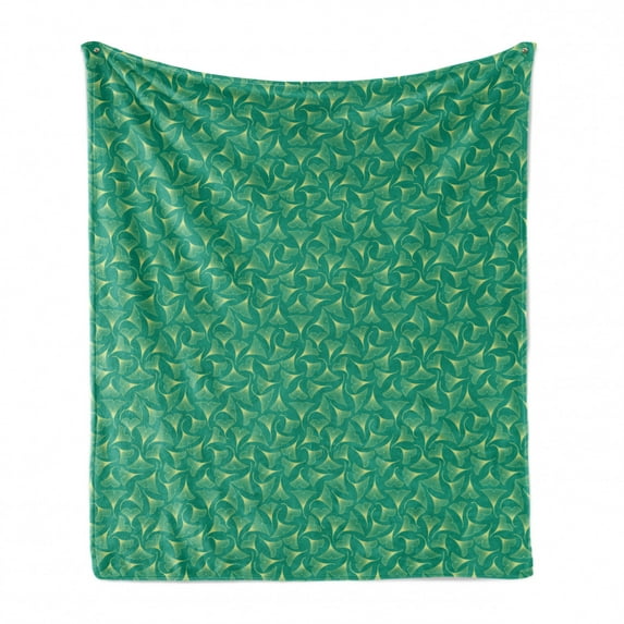 Gingko Soft Flannel Fleece Throw Blanket, Biloba Leaves Traditional Plants Chinese Leafage Woodland Spa Pattern, Cozy Plush for Indoor and Outdoor Use, 70" x 90", Teal and Pale Yellow, by Ambesonne