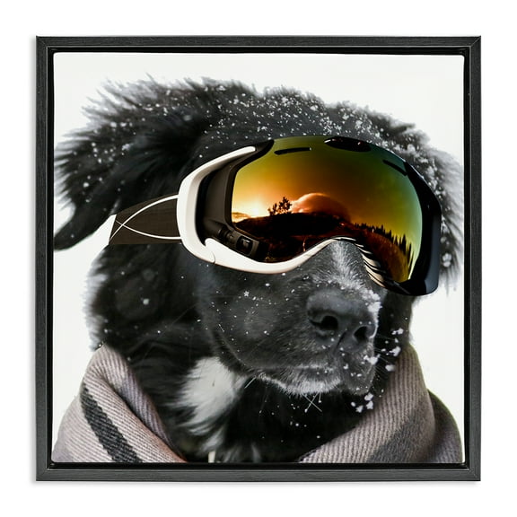 Stupell Industries Snowboarder Dog with Goggles Animals & Insects Painting Black Floater Framed Canvas Art Print Wall Art, 18 x 18