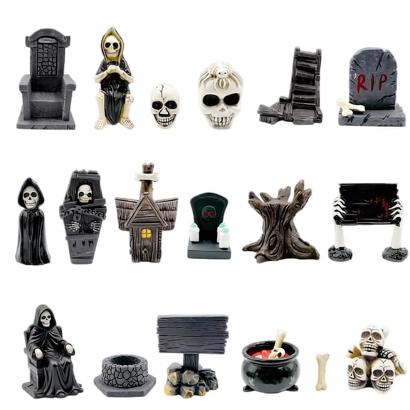 Miniature Figurines 18 Piece Resin Halloween Assortment for Home and Party Spooky Display Scenery Setup