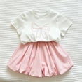 thumbnail image 5 of WQNVRNR Girls Sweet Two-Piece Outfit- Elastic Waist Bubble Shorts Bow Short Sleeve Crewneck Top Casual Summer Clothes Set Pink Size 7 Years, 5 of 9