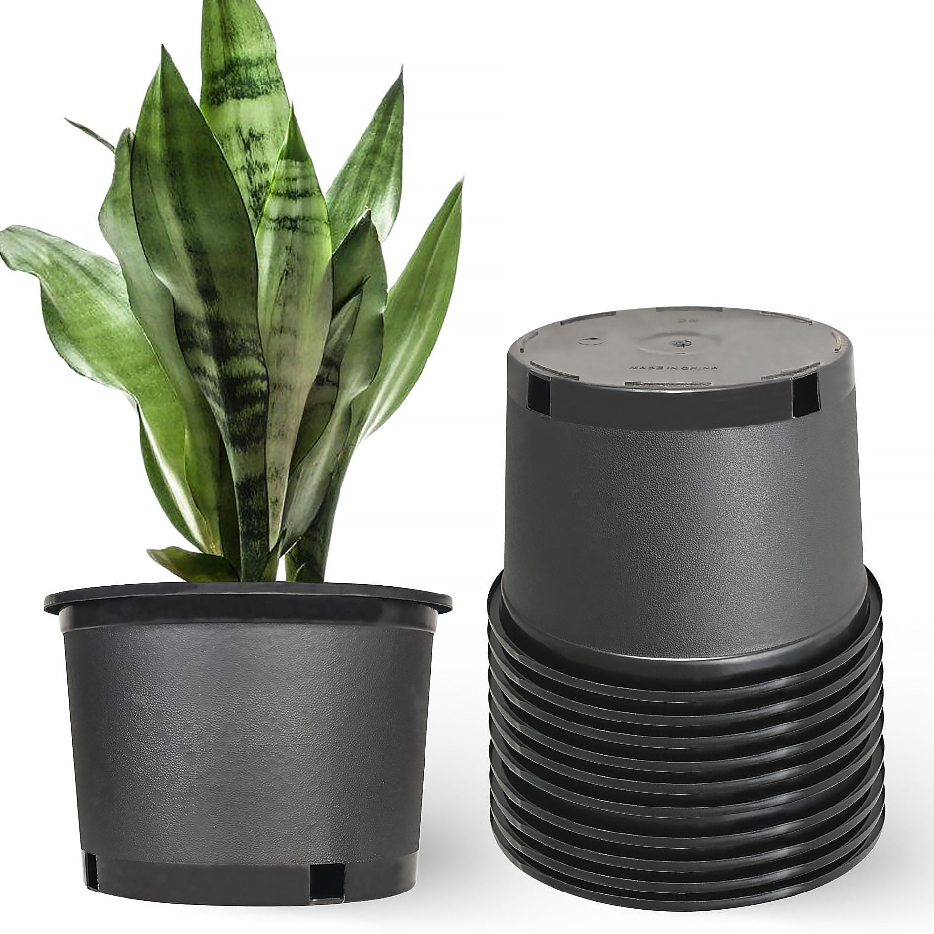 LABLT Plant Nursery Pot 10-Pack 2 Gallon Short Plastic Garden Planter Pots Flower Seedling Injection Molded Container Seed Starting Pot Set for Indoor Outdoor Plants Seedlings Vegetables Black