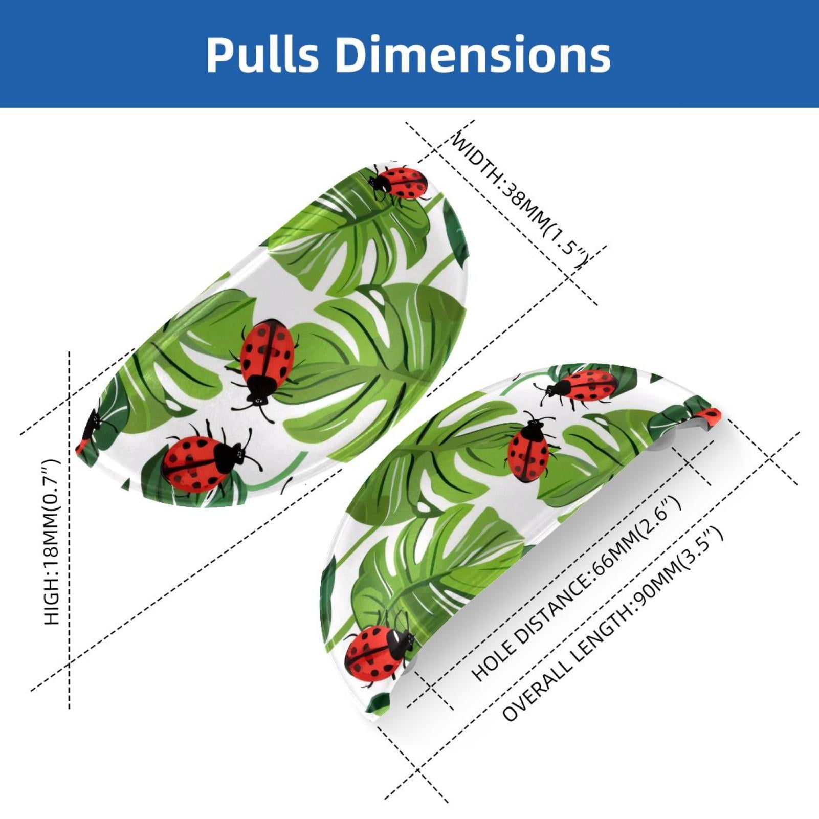 PhooArto 6 Pcs Cup Drawer Pulls, Tropical Palm Leaf Ladybugs Pattern Shell Shape Handles Cabinet Knobs for Dresser Cupboard Closet Wardrobe with Screws