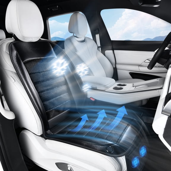 Coverado Cooling Car Seat Cover, 2 Powerful Turbo Fans Ventilated Seat Cushion for Summer, 3-Speed Temperature Adjustable Universal Fit for Car SUV Truck, Carbon Fiber Gray