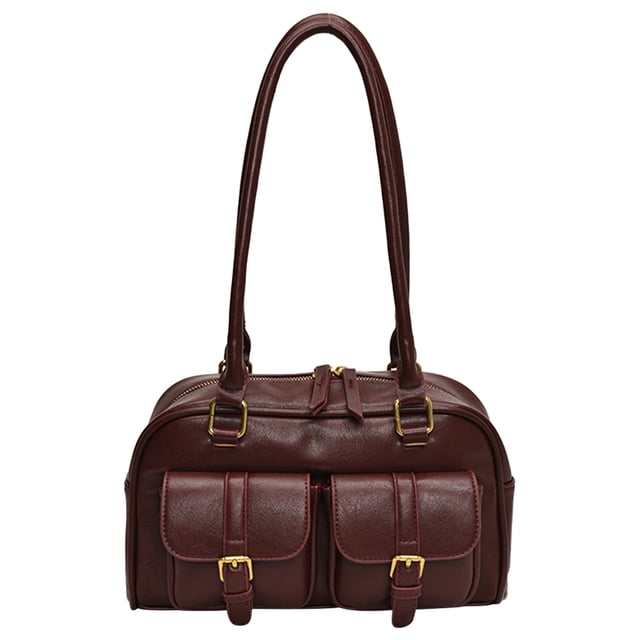 Mujer Hombro PBag U Cuero Doble Bolsillo Boston Tote Bag Underarm Bag() Rojo