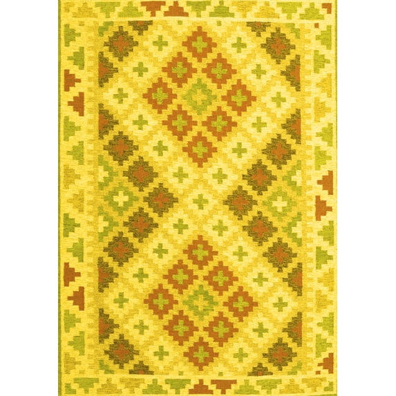 Ahgly Company Machine Washable Indoor Rectangle Southwestern Yellow Country Area Rugs, 7' x 10'