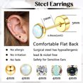 thumbnail image 4 of Set of 8 pairs Stainless Steel Stud Ring Men's and Women's Small Opal Ball CZ Surgical Steel Flat Back Earrings Earrings， Golden, 4 of 7