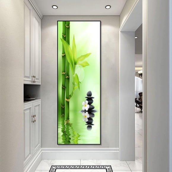 Large Zen Bamboo Wall Art Zen Stone Canvas Painting Picture Vertical Wall Narrow Wall Bathroom Wall Decor Poster- Unframed