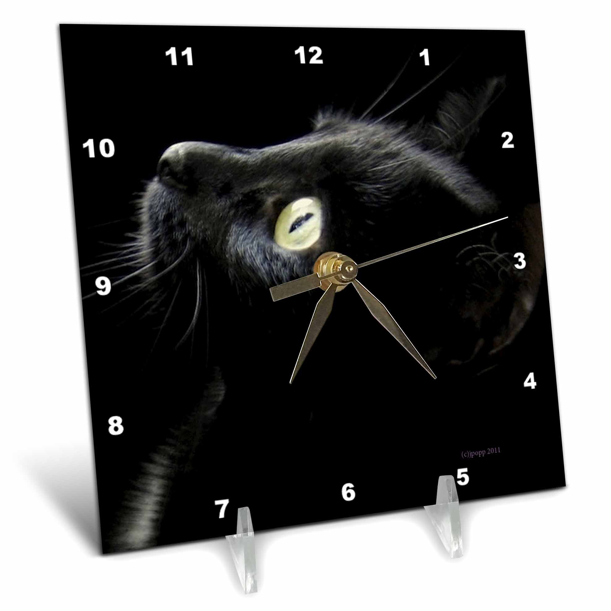 3dRose black cat face Desk Clock, 6 by 6inch