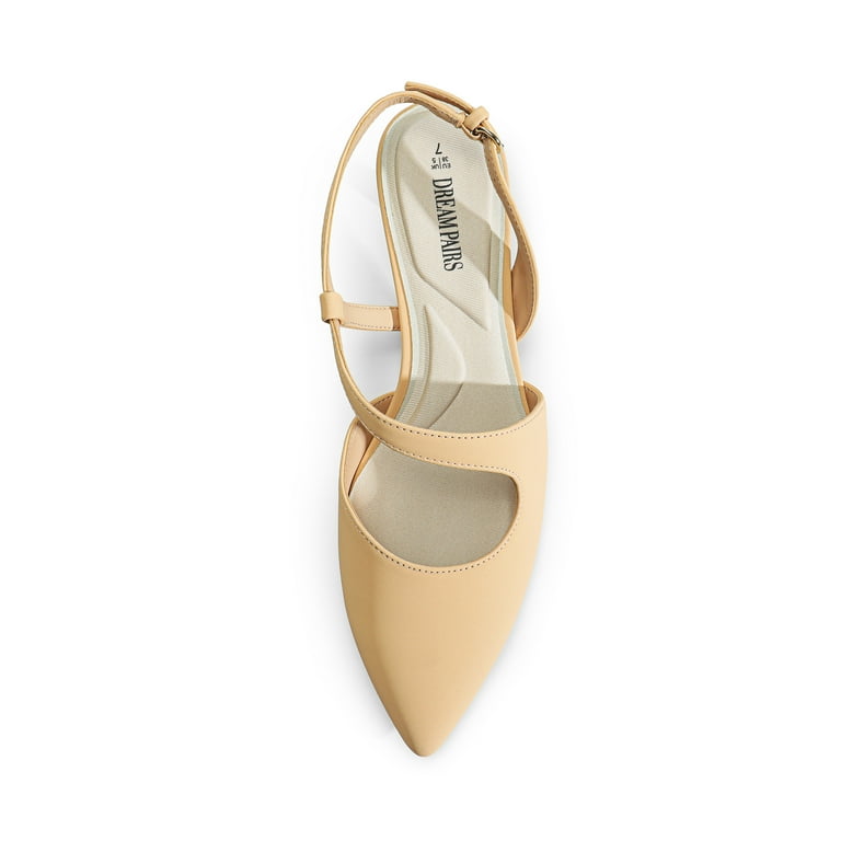 DREAM PAIRS Scarpe basse da donna con tacco a gattino, punta chiusa, senza lacci, per lavoro, festa nuziale, matrimonio, Nude, 36 EU