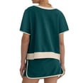 thumbnail image 3 of BOMYJESK Women 2 Piece Skirt Color Block Short Sleeve Shirts Casual High Waisted Wide Leg Skort Loose Beach Vacation Matching Lounge Sets Spring Dark Green 2XL, 3 of 4