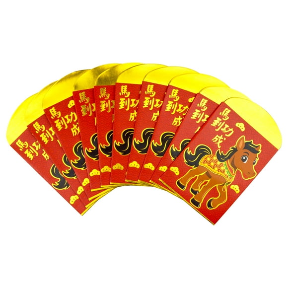 Sachet de 10 décorations pour le Nouvel An chinois, motif petit cheval, couleur rouge, dimensions : 8,25 cm x 11,4 cm, marque : Way To Celebrate.