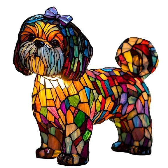 HIBIBUD Shih Tzu Lamp Stained Glass,Dog Series Art Night Light,Stained Resin Tabletop Lamp,Pet Pug Dog Themed Led Table Light,Fun Gift for Dogs Lovers Table Top Lamp 5.91"