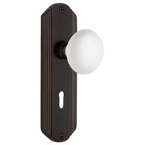 Nostalgic Warehouse Decwhi_Dp_Kh Vintage White Porcelain Dummy Door Knob Set - Bronze